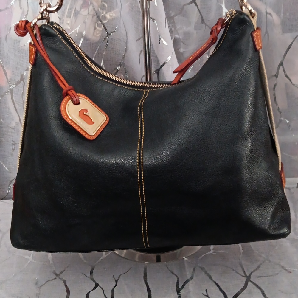 Dooney & Bourke Black Leather Hobo with Brown Trim - Picture 4 of 16
